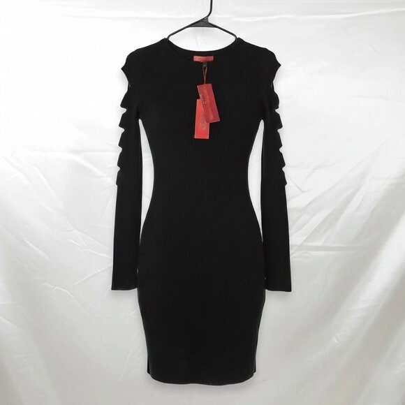 Jennifer Lopez Size Medium Black Cut Out Long Sleeves Sweater Dress New W/ Tags - Picture 2 of 6